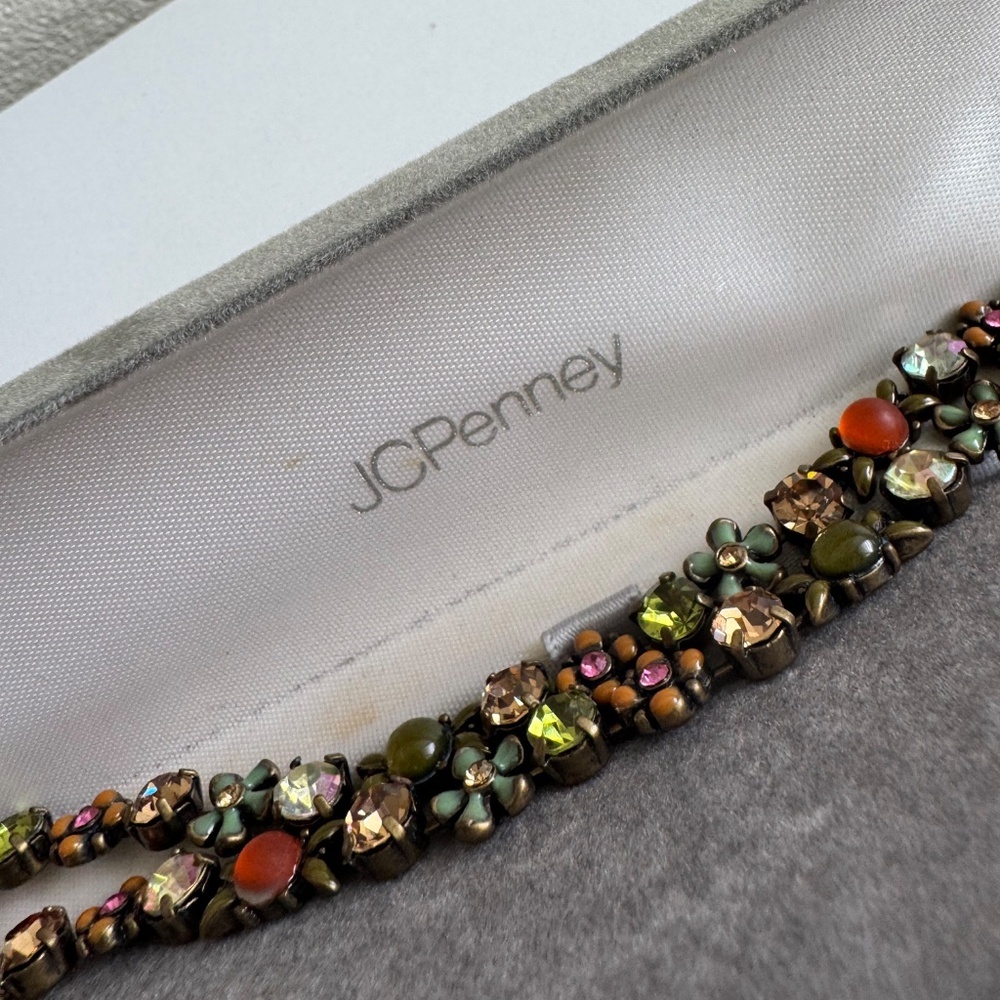 Vintage Signed FI Jeweled Beaded Necklace – Boho Floral Crystal Statement Jewelr - Picture 8 of 11